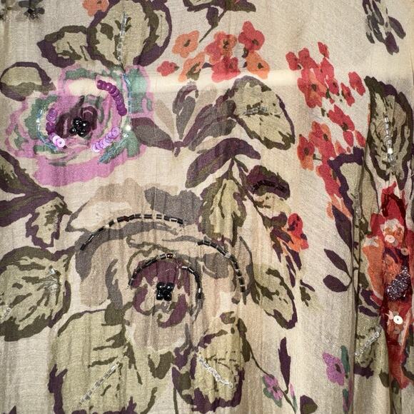 Aratta Silent Journey Hand-Beaded Floral Kimono Duster Topper Open Boho FLAWED - Picture 7 of 14